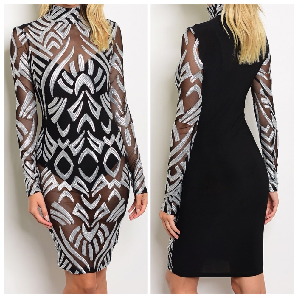 Sexy sheer black bodycon dress