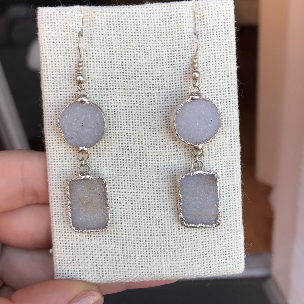 White Druzy silver wire back Earrings