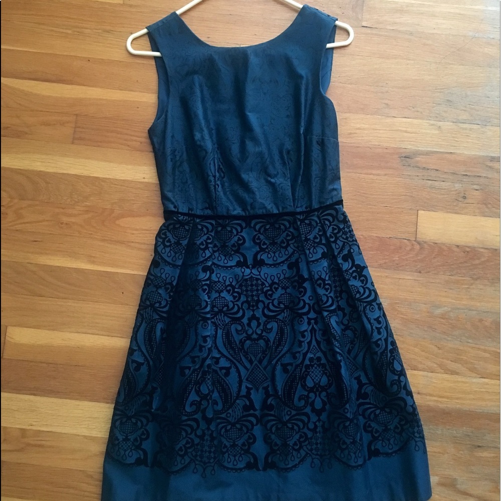 Blue Dress with Black Crochet Detailing