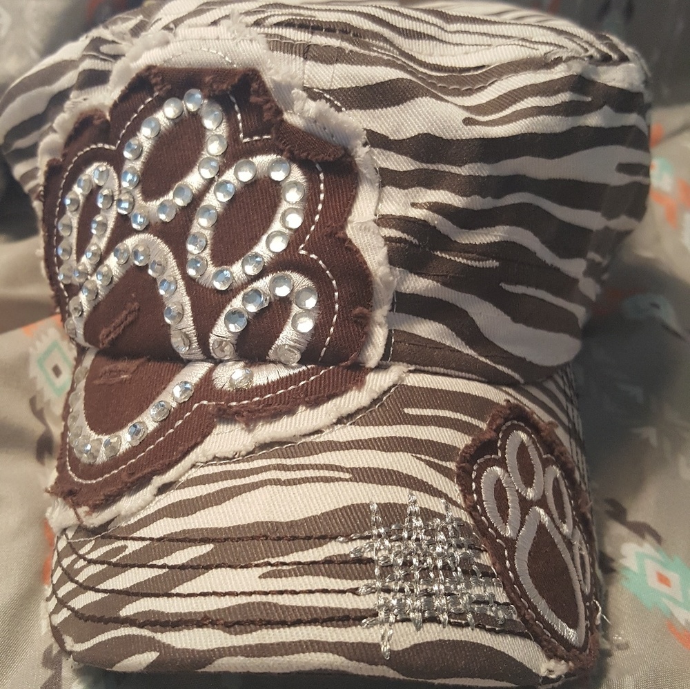 Embellished Rhinestone Zebra and Paw hat