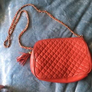 Quilted leather crimson red Gold Chain cross body