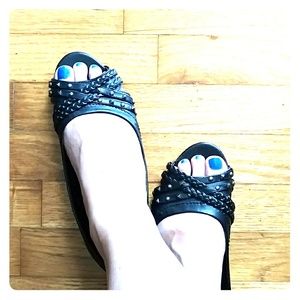 Maurices sz 8 black open toe flats, studded detail