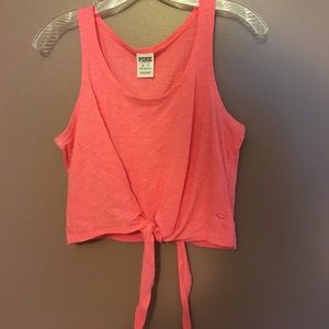PINK VS neon pink tie front crop top