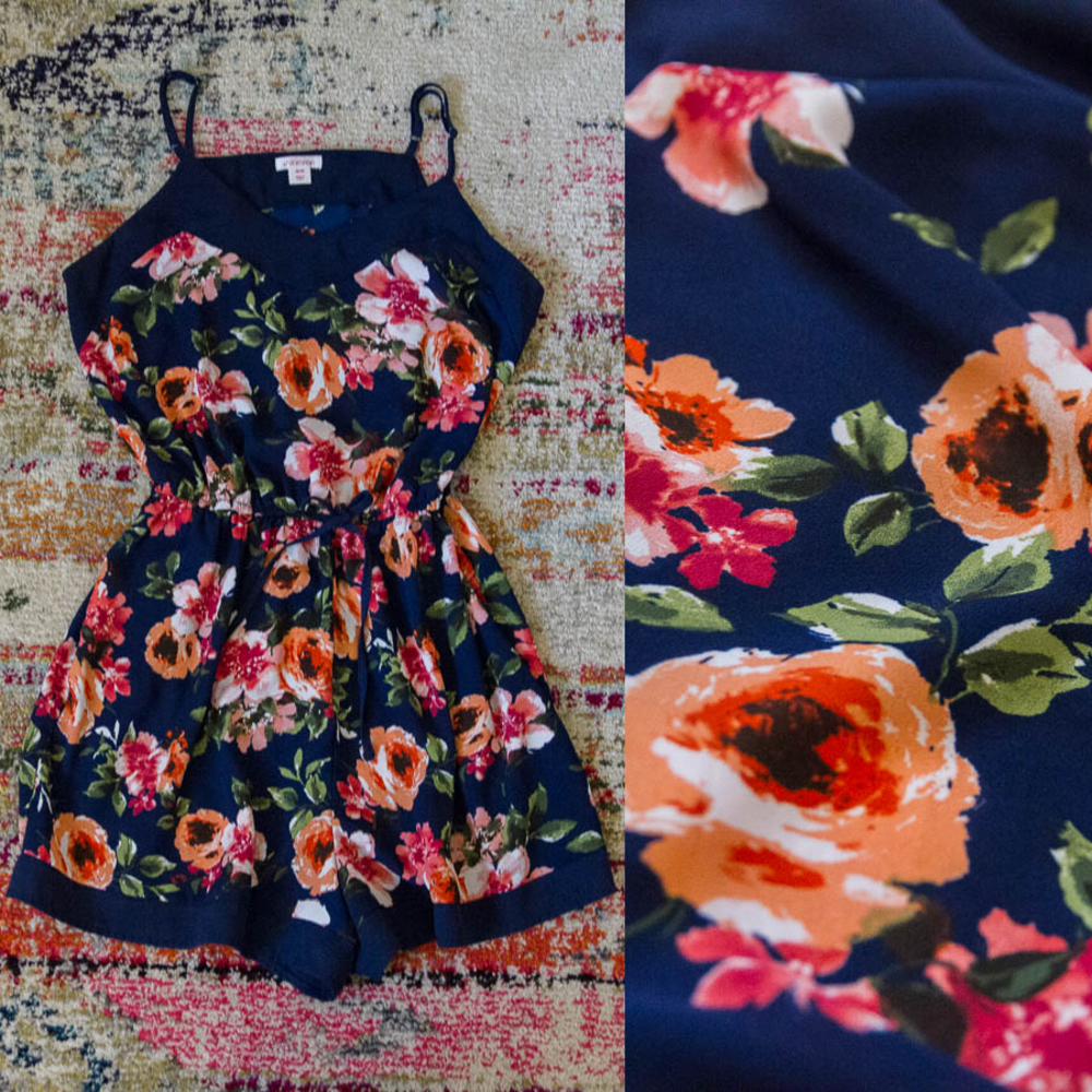 XHILARATION Navy Floral Romper with Pockets!