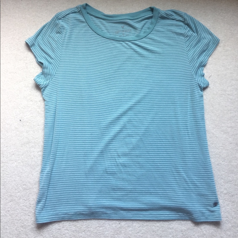 AEO teal and white striped tee