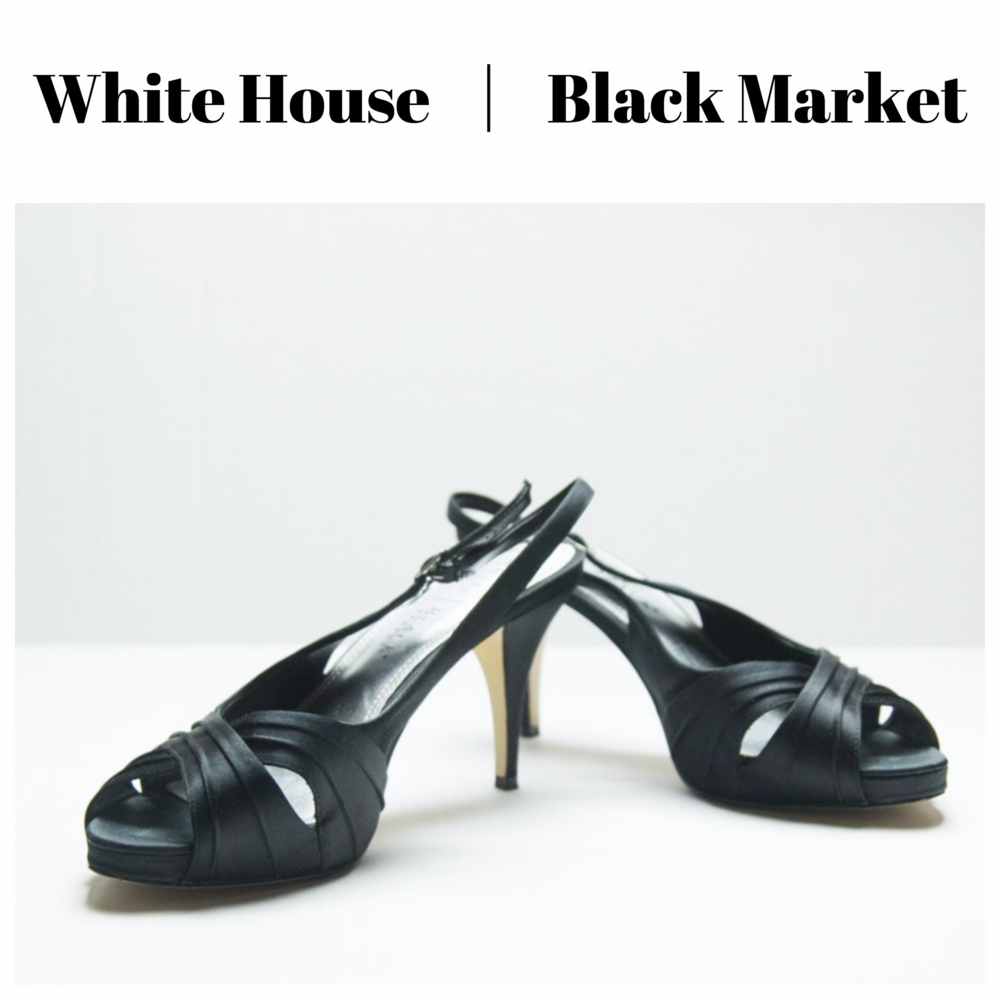 WH │BM Camille Satin Black Slingback Open Toe Shoe