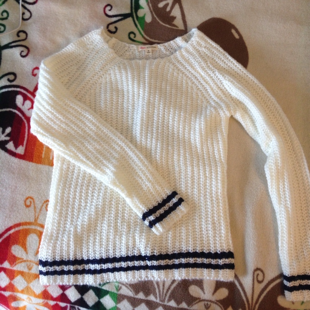 White and Navy Blue Striped Sweater