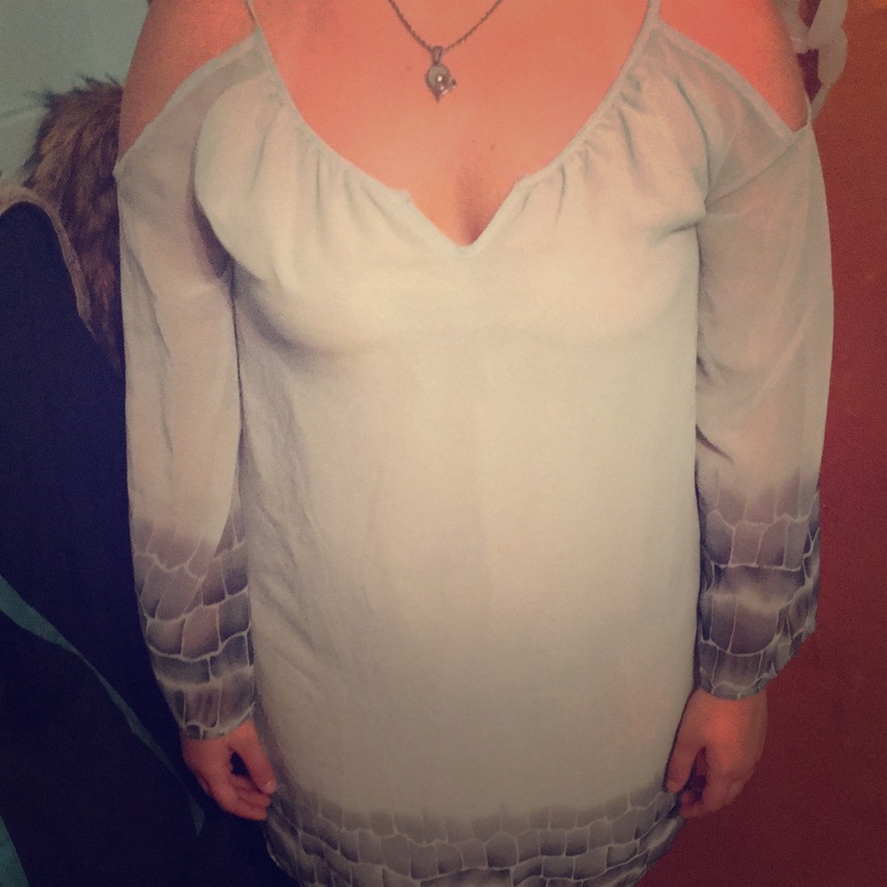Off the shoulder sheer powder blue dress