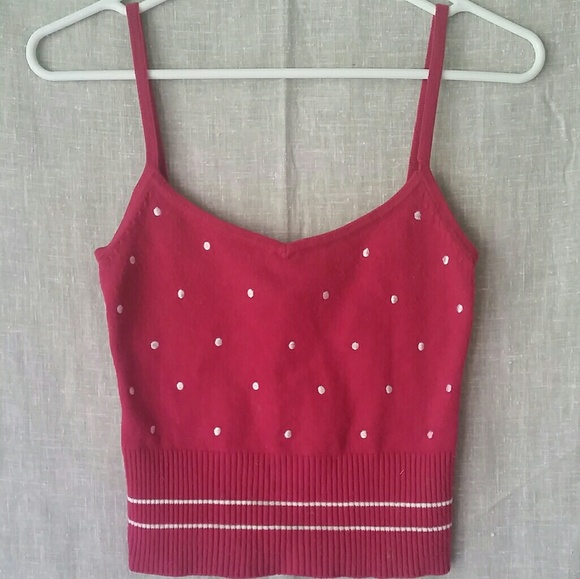 Hot pink crop top with white dots - Picture 1 of 1