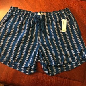 Royal blue and white striped linen cuffed shorts