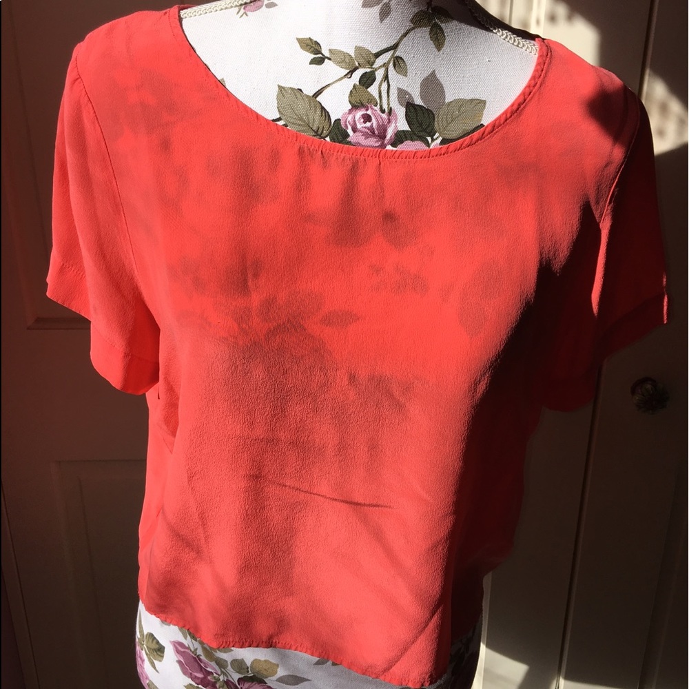 Coral dress top, 100% silk, worn once!