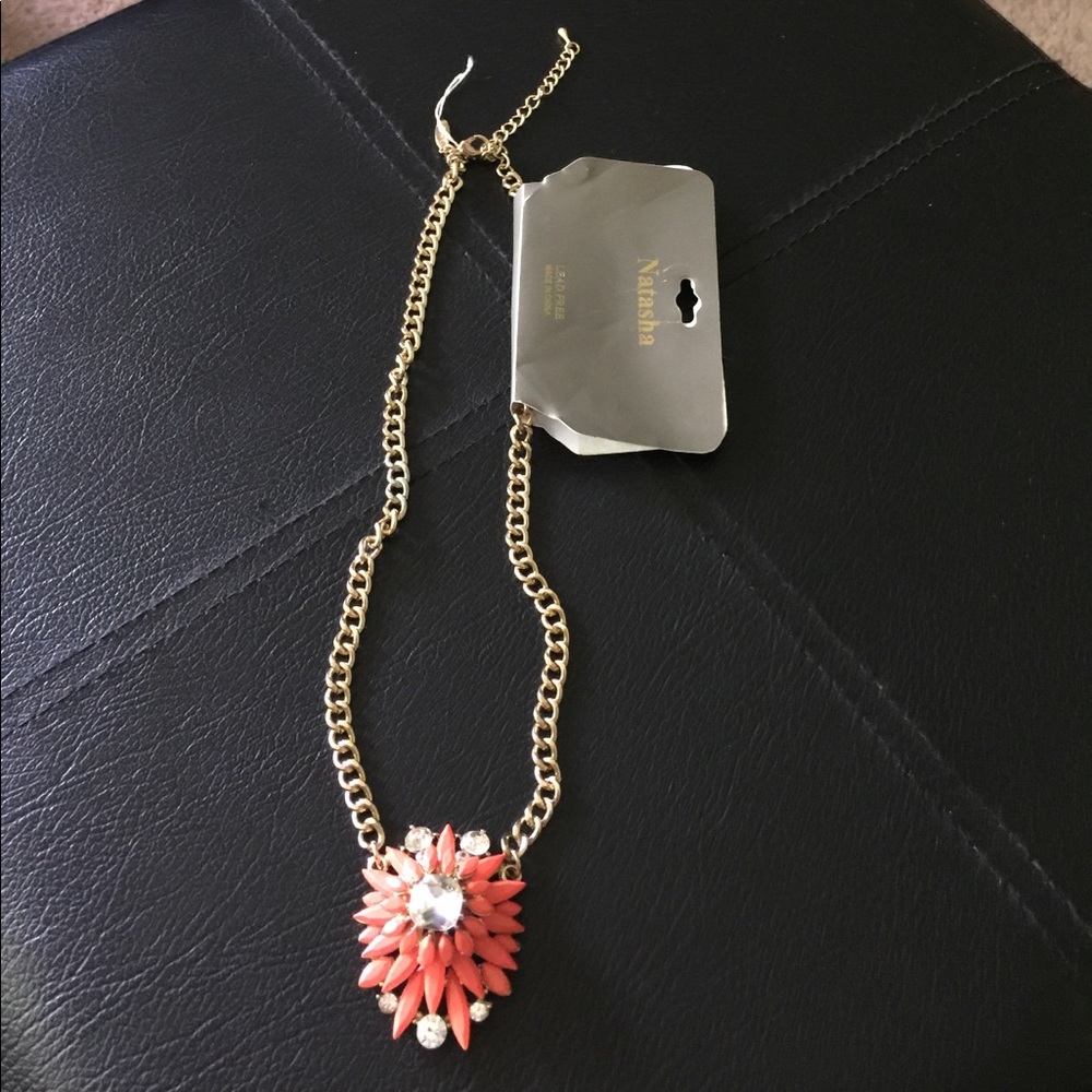 NWT Natasha Coral and Goldtone Designer Pendant