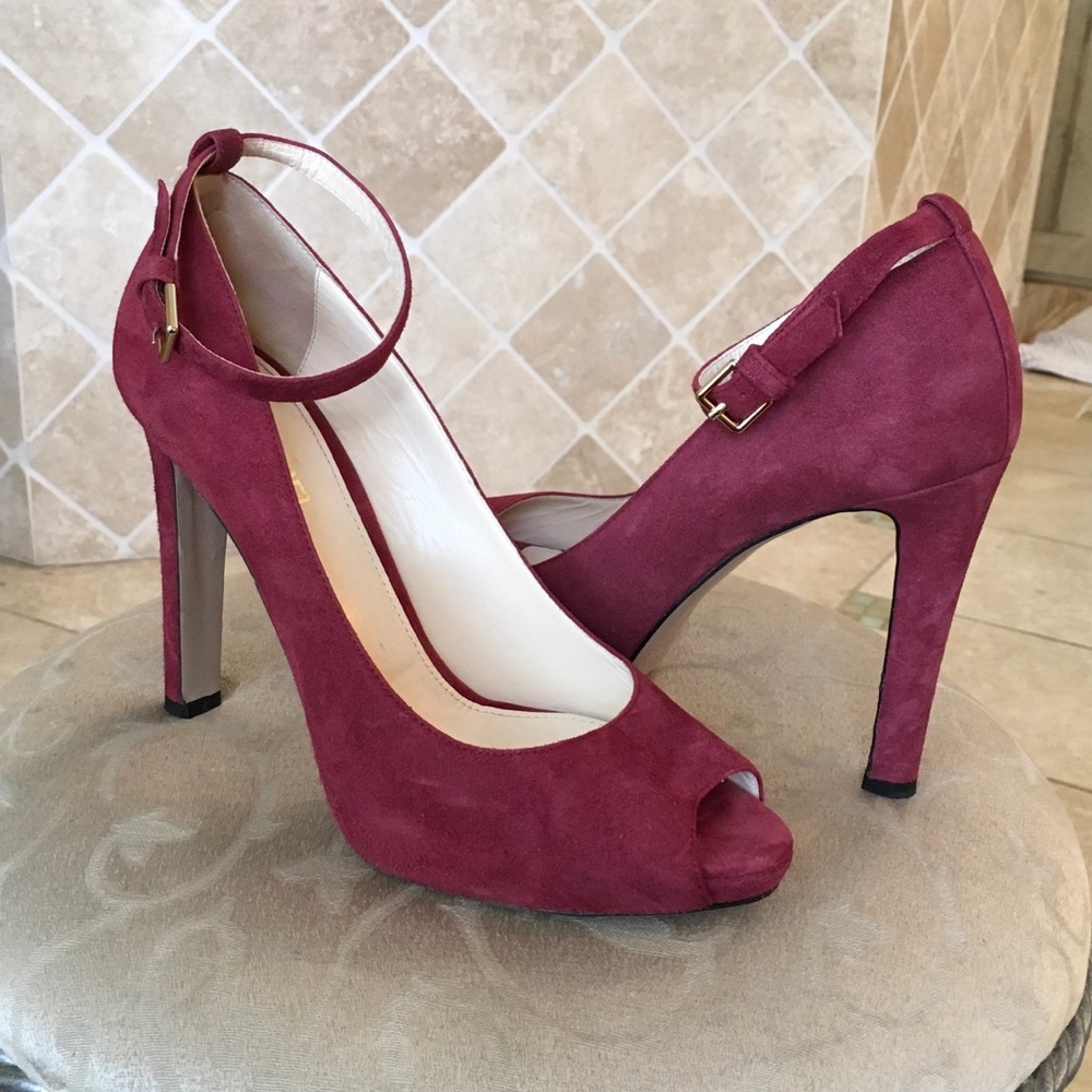 MaxMara 'Anita' Red Suede Open Toe Platform
