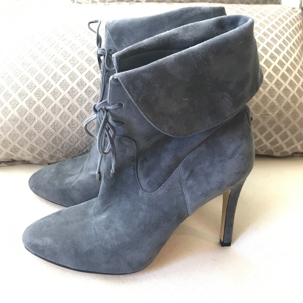 Roll down Guess blue steel tie front suede booties