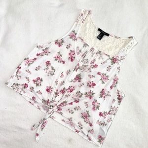F21 Floral Tie Crop Top with Lace Detail