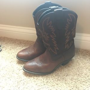 Brown leather cowboy boots