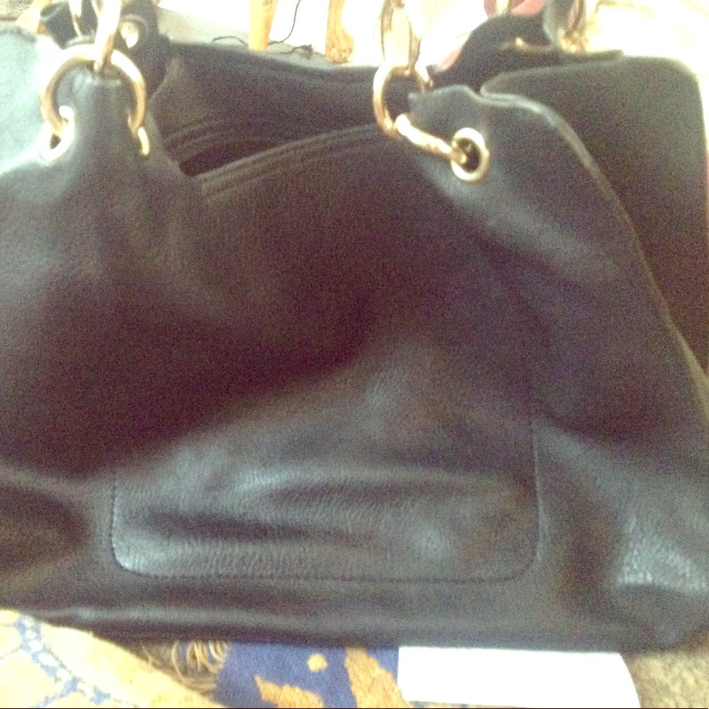 Black leather satchel.