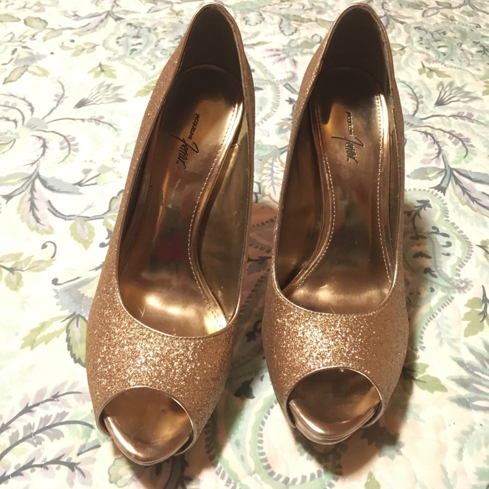 ☀️Peep toe high heeled glittery gold shoes