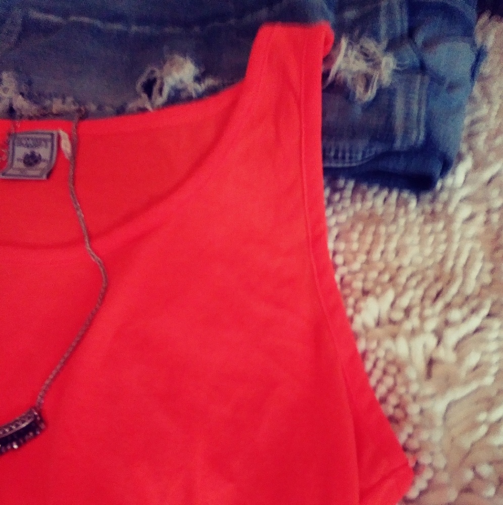 EUC bright orange tie sides cropped tank - Picture 5 of 8