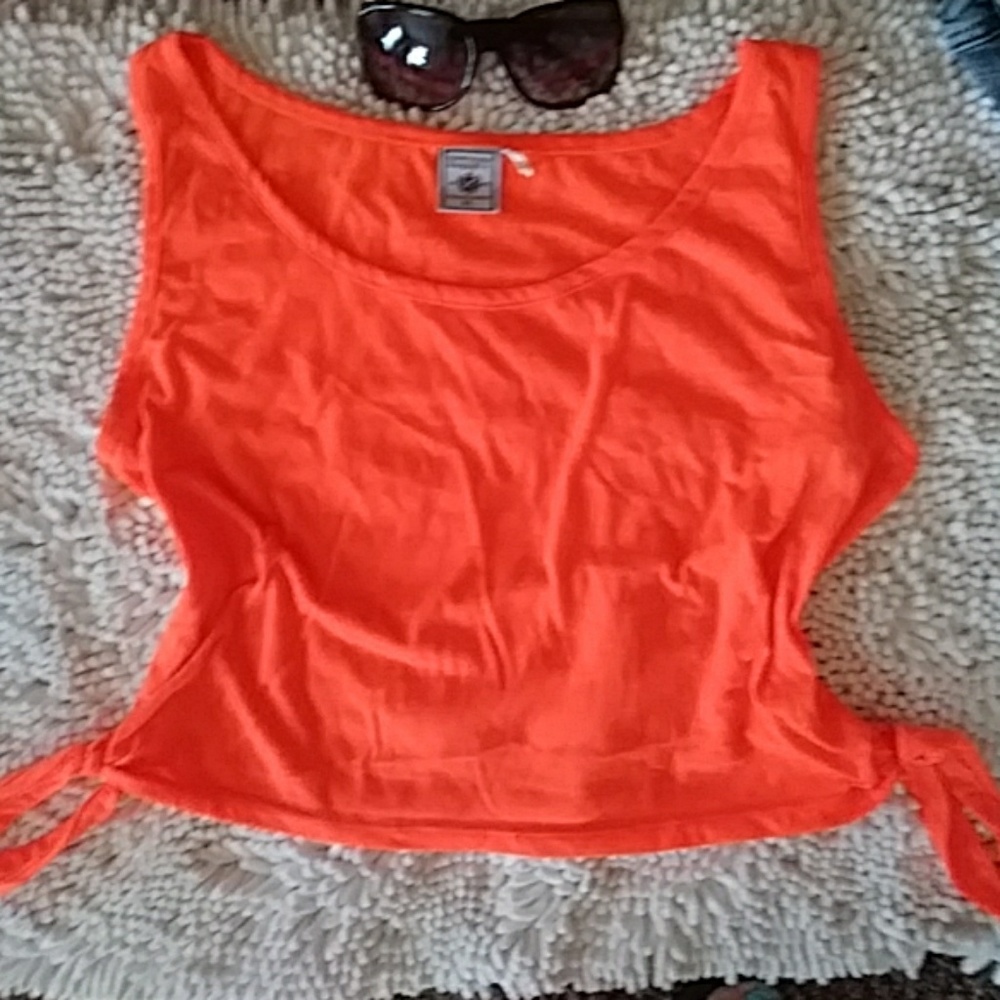 EUC bright orange tie sides cropped tank - Picture 6 of 8