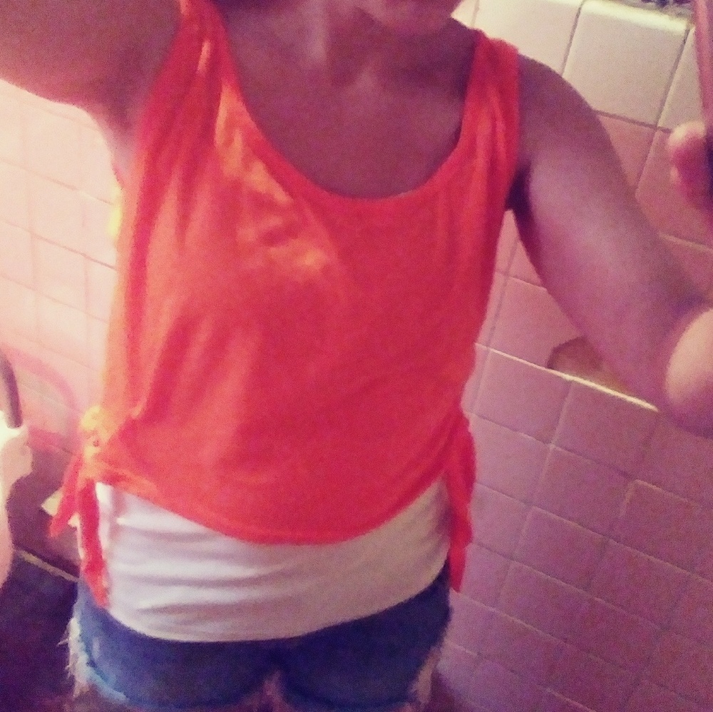 EUC bright orange tie sides cropped tank - Picture 8 of 8