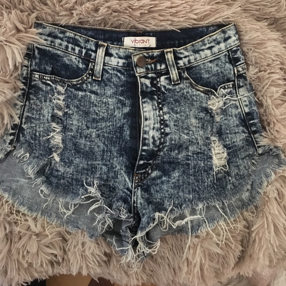 Distressed High Waisted Acid Wash Jean Shorts