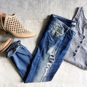 Zara Distressed Ripped Straight Leg Jeans