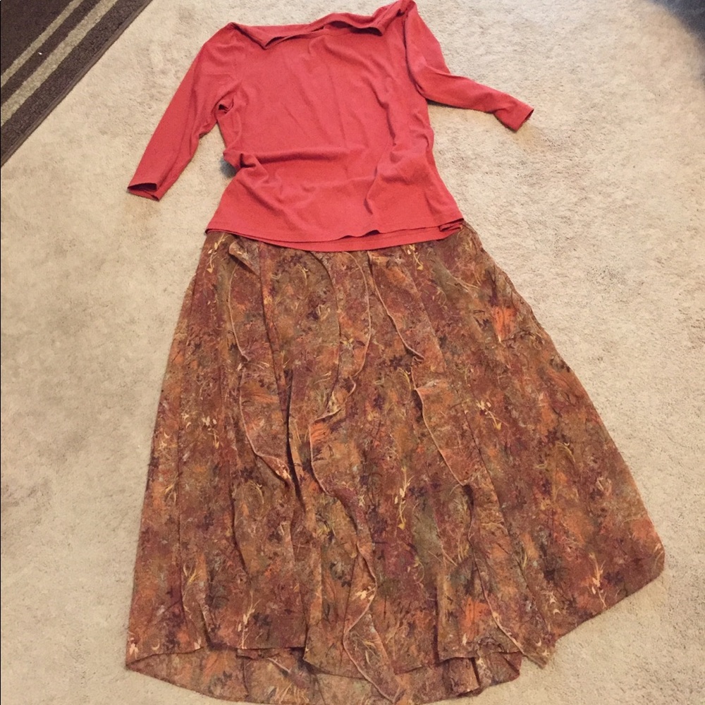 Skirt and shirt. Size L top. XL skirt