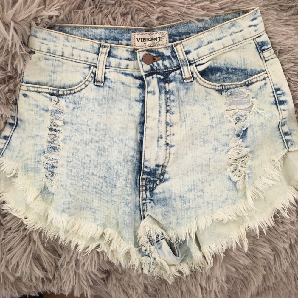 Distressed High Waisted Acid Wash Jean Shorts