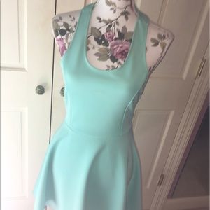 Teal party dress with open back
