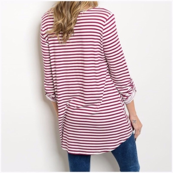 Burgundy & Ivory Striped Henley Top - Picture 2 of 3
