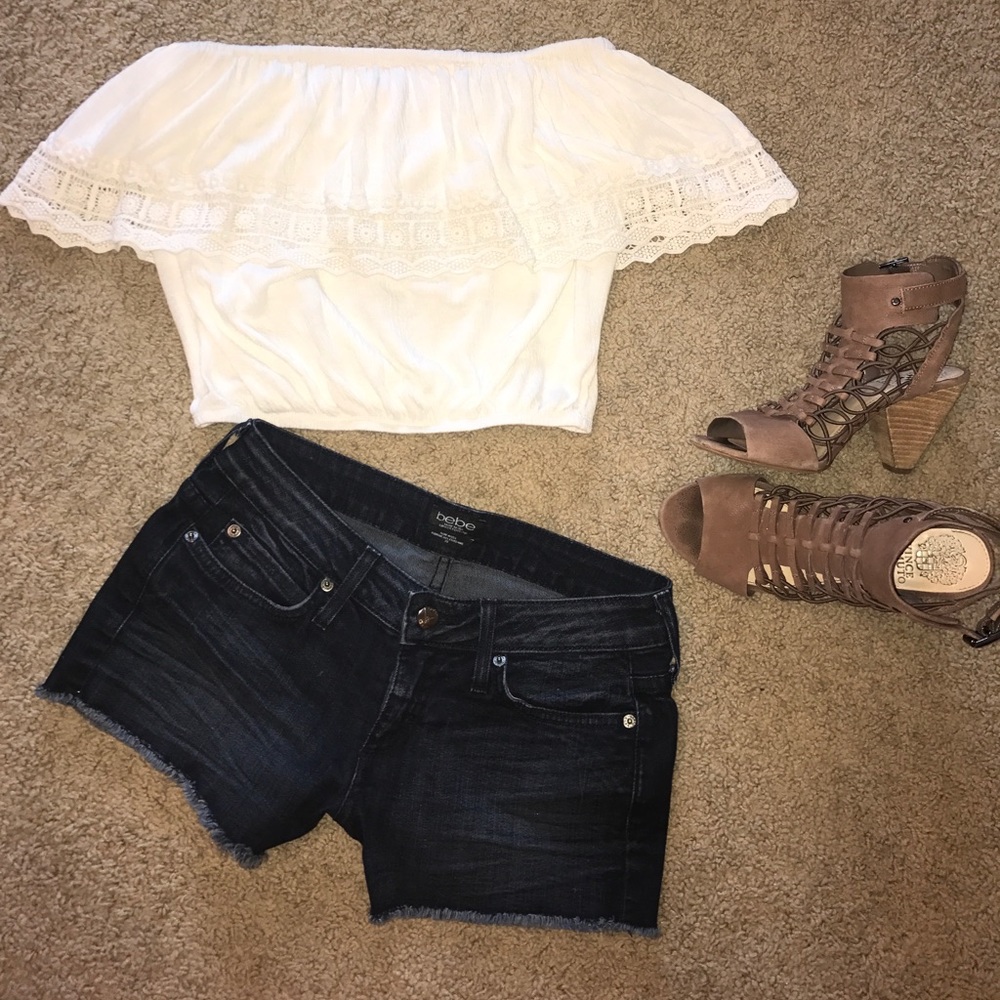 Tilly's White Lace Strapless Crop Top