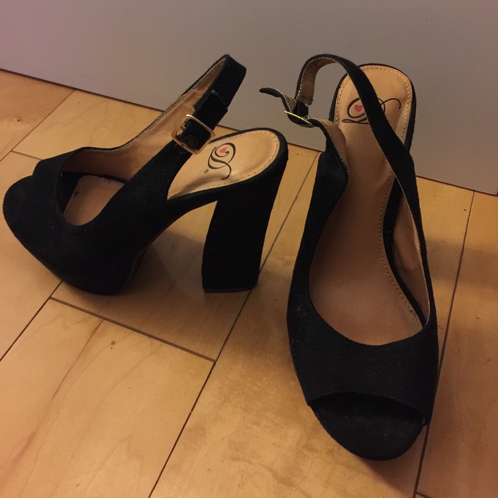 Black platform suede