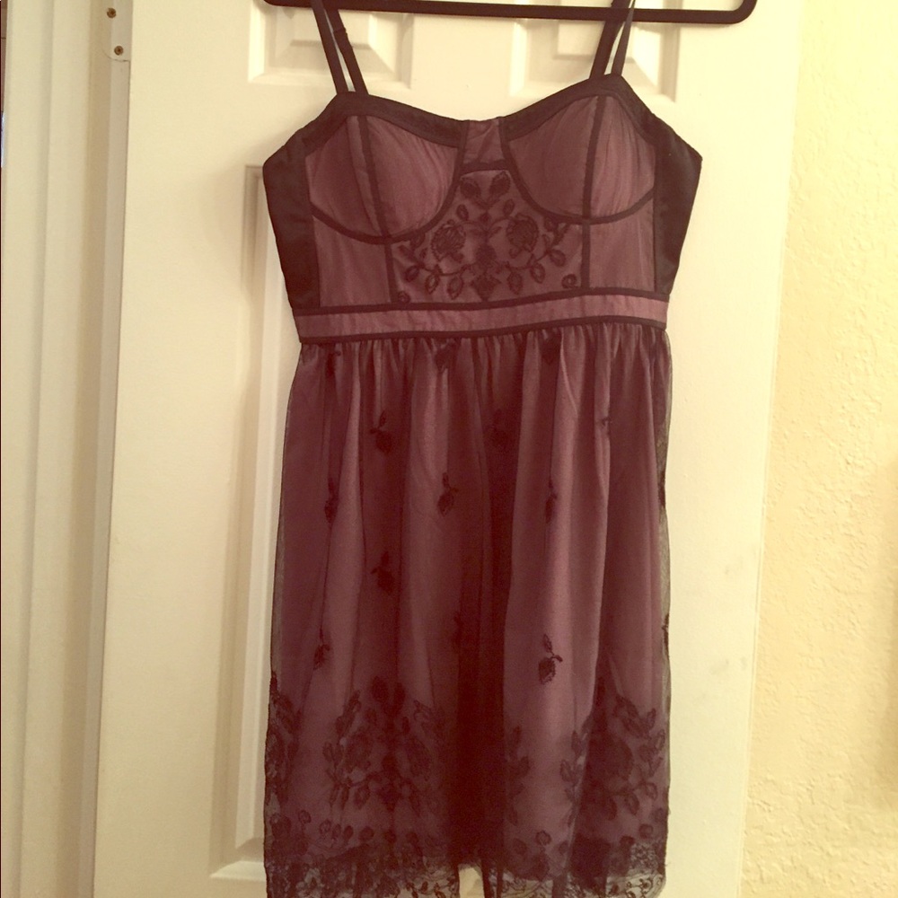 Purple and black lace embroidered dress