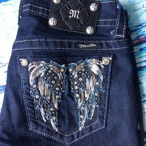 Miss Me Straight Jeans Sequin Rhinestone Wings 30