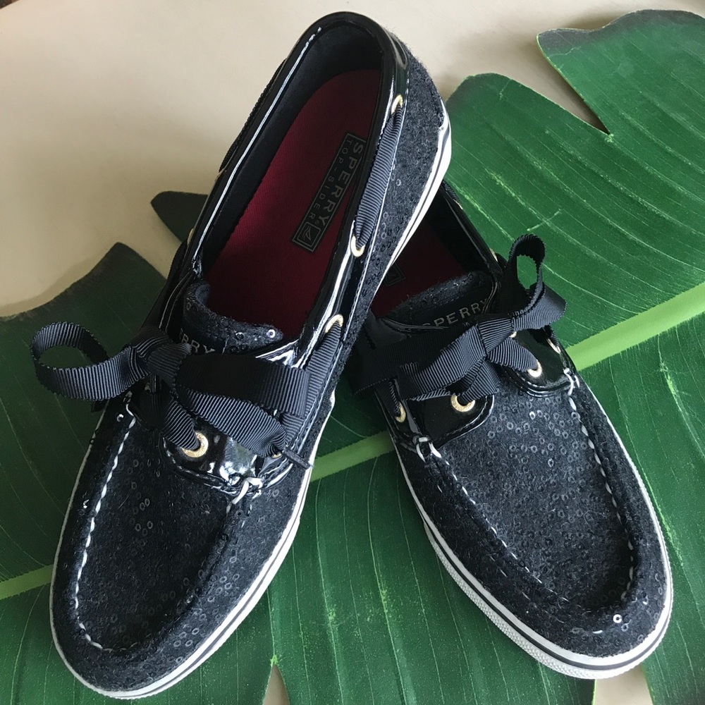 Sperry Topsider Shoes Black Sequined Size 8