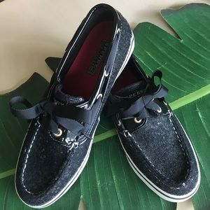 Sperry Topsider Shoes Black Sequined Size 8