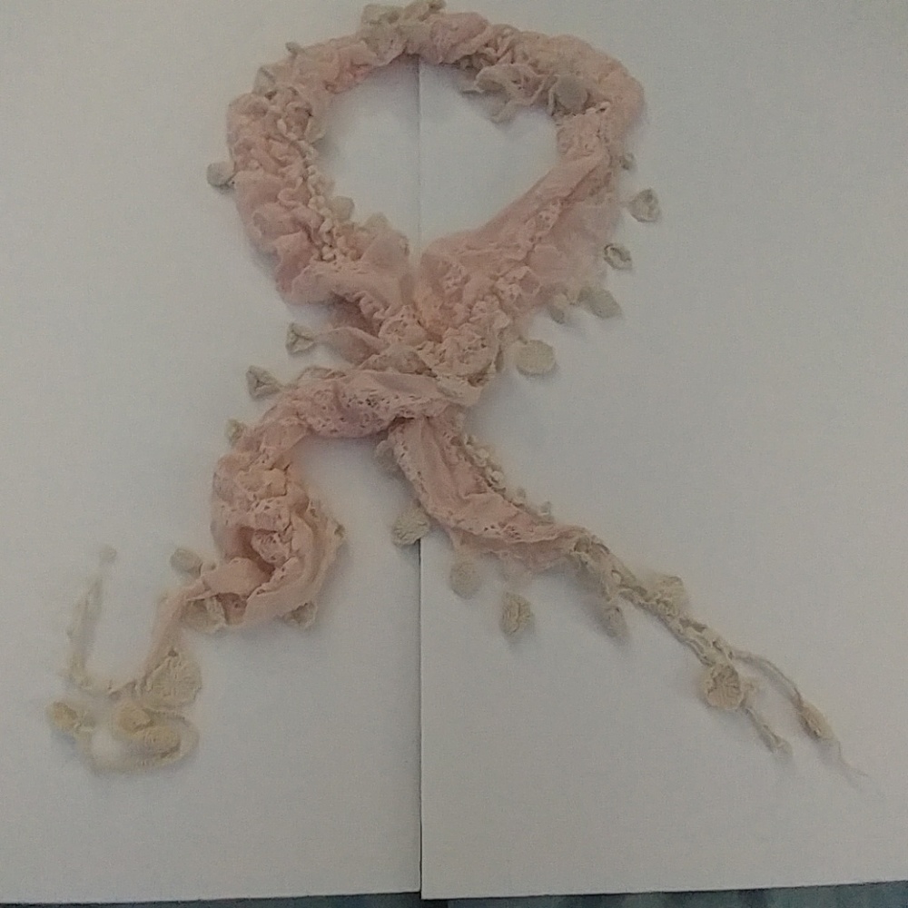 Baby Pink light lace scarf with tassles