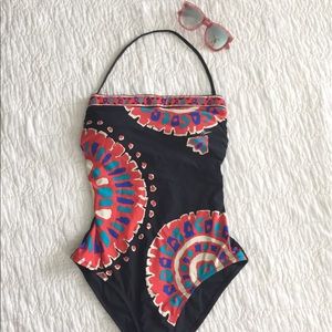 Trina Turk one piece swimsuit with floral mandalas