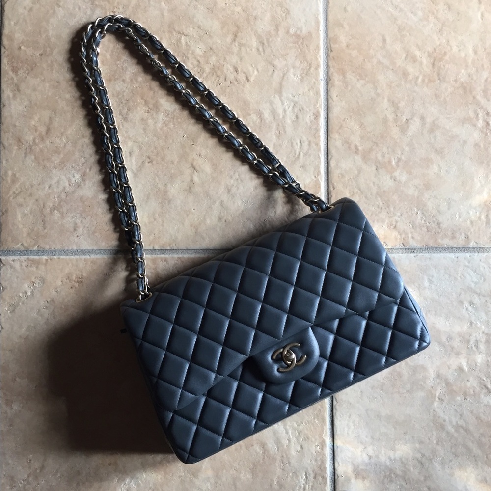 AUTHENTIC Gunmetal Chanel Classic Lambskin Handbag