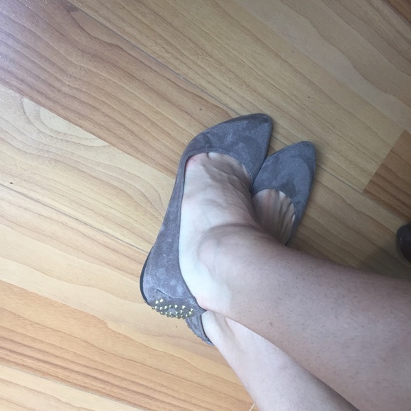 Basic Tan Suede Flats - Gold Studs on back - Picture 2 of 5