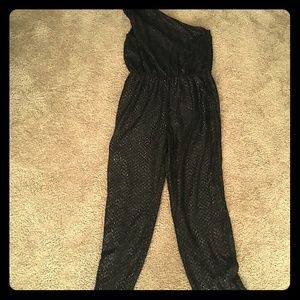 Black shimmery jumpsuit.