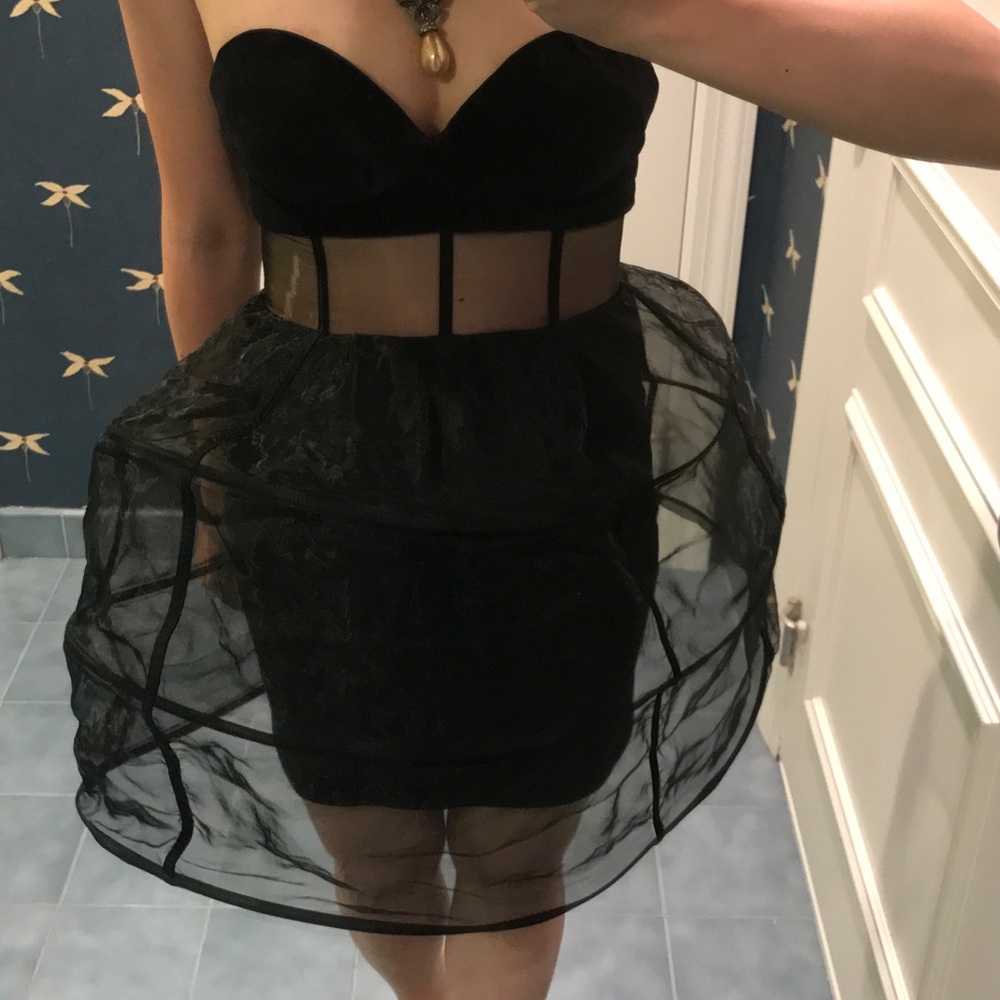 Strapless Black Dress with Mesh Hoop Skirt