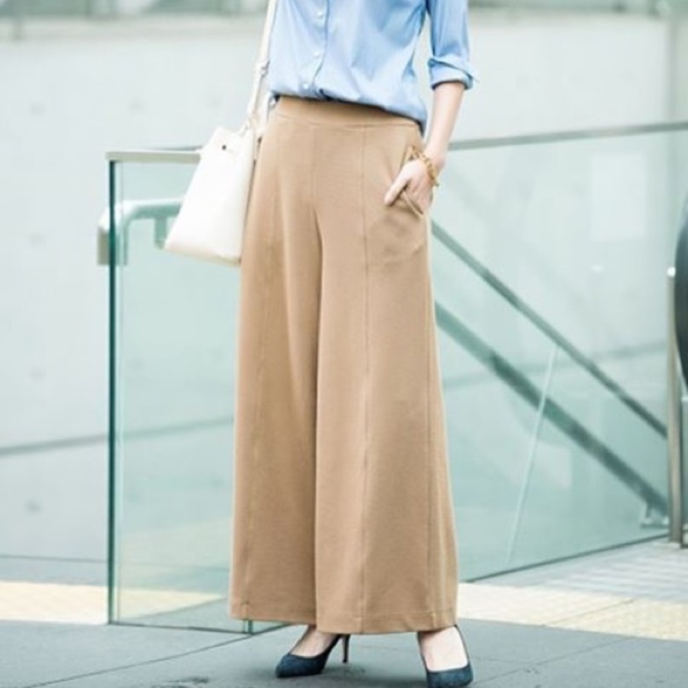 Uniqlo khaki Milano ribbed wide leg pants