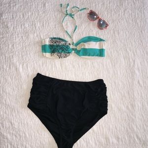 High wasted two piece bikini striped floral top