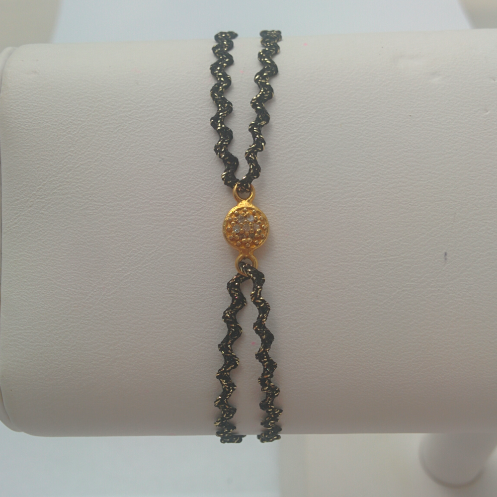 Gold Paved Diamond Center & Ribbon Bracelet
