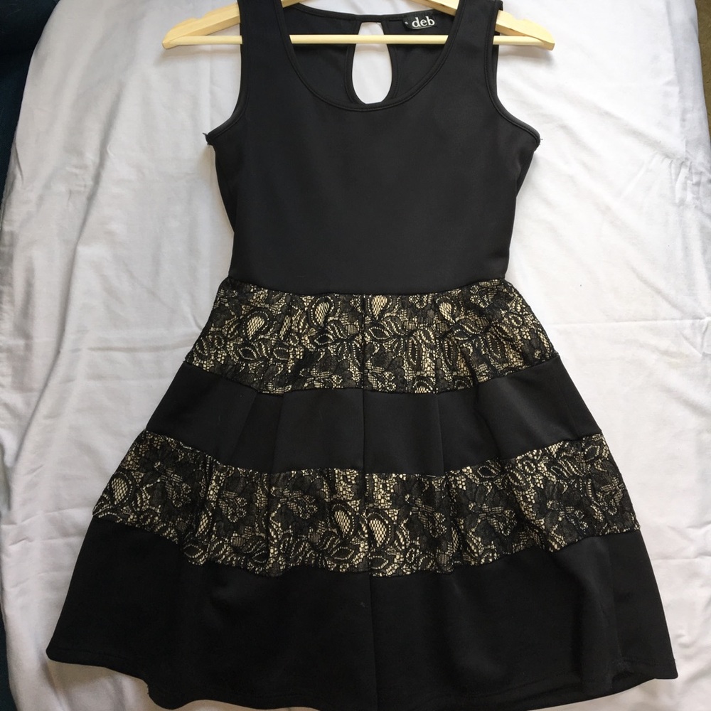 deb Black Short Formal Dress with Nude Lace Detail