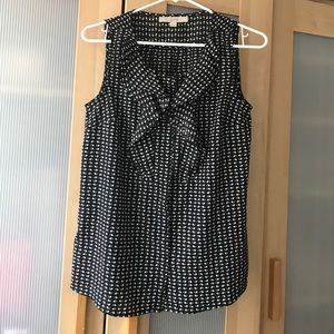 Loft Patterned Ruffled Sleeveless Blouse