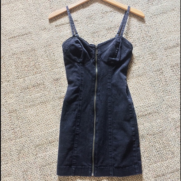 black denim dress with zip