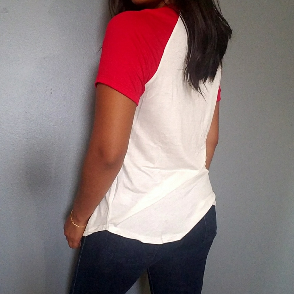 'MOM LIFE' RED WHITE GRAPHIC TEE TOP - Picture 5 of 7